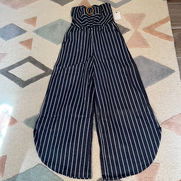 NWT Coco & Jasmine Strapless Denim Striped Jumpsuit Capris Size M - Picture 8 of 10